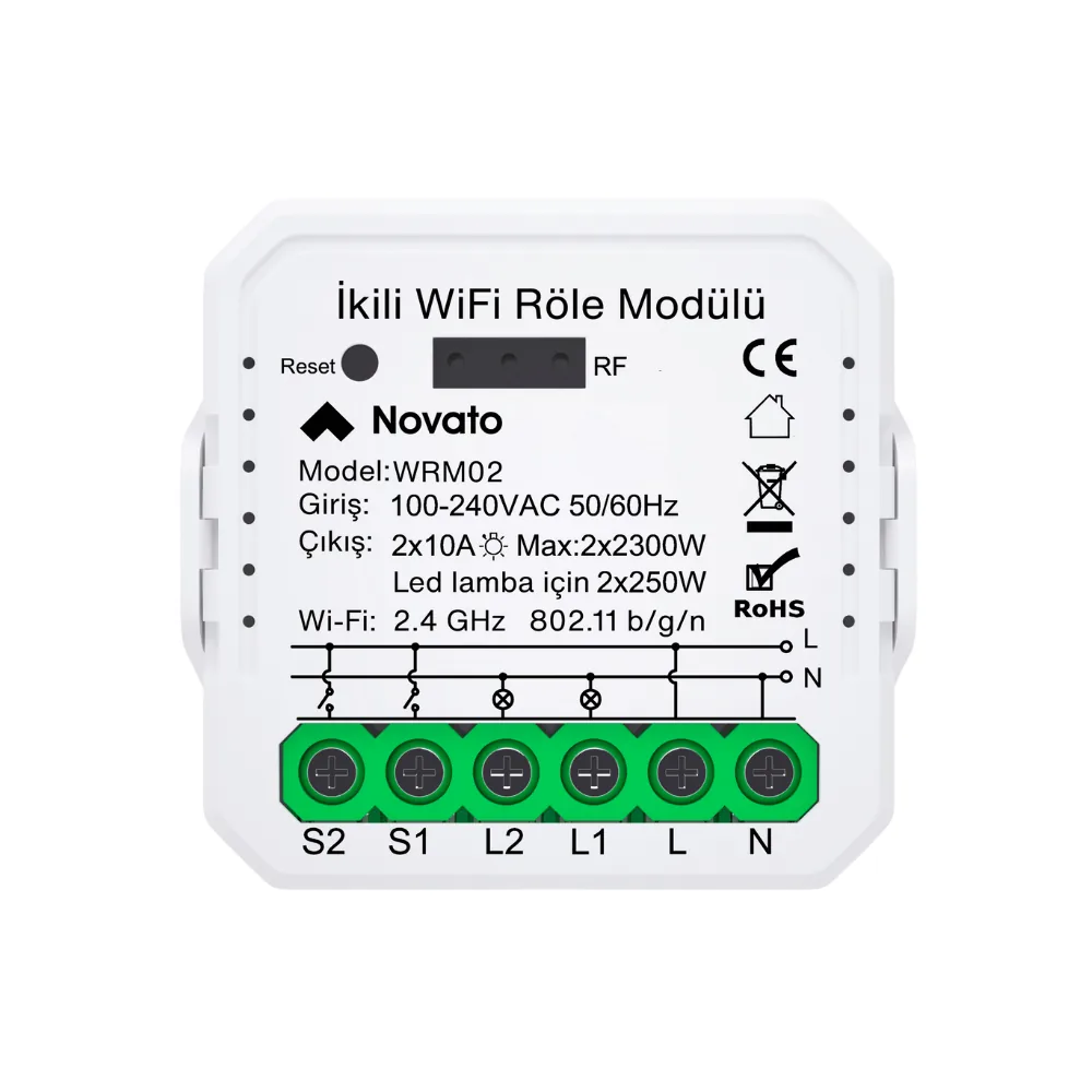 Tuya Smart WiFi Çift Çıkışlı Röle | Novato Elektronik