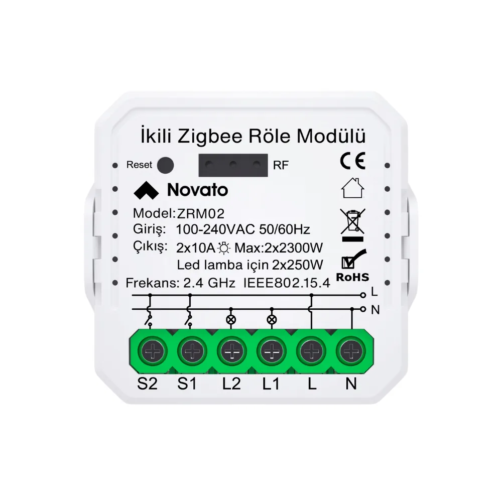 Tuya Smart Zigbee Çift Çıkışlı Röle | Novato Elektronik