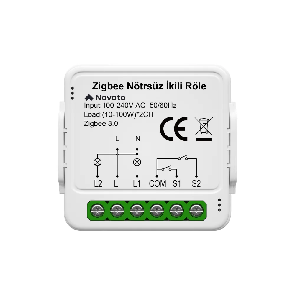 Tuya Smart Zigbee Nötrsüz İki Çıkışlı Röle | Novato Elektronik