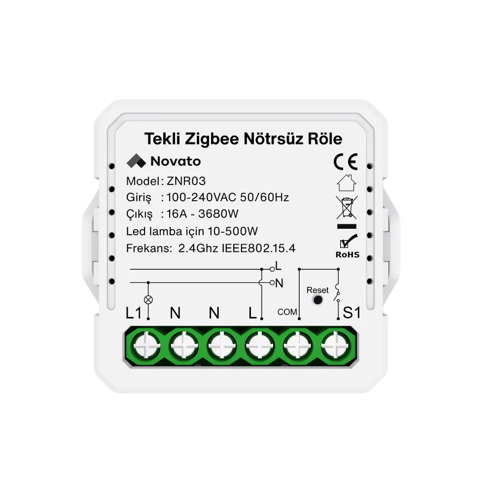 Tuya Smart Zigbee Nötrsüz Tek Çıkışlı Röle | Novato Elektronik